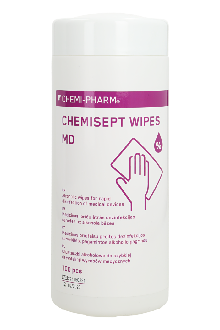 Servetėlės rankų, instrumentų ir paviršių dezinfekcijai Chemisept Wipes, 100 vnt.