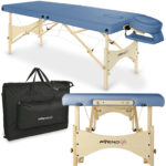 Sulankstomas medinis masažo stalas eSpirit 70 Soft Touch K651, mėlynos spalvos